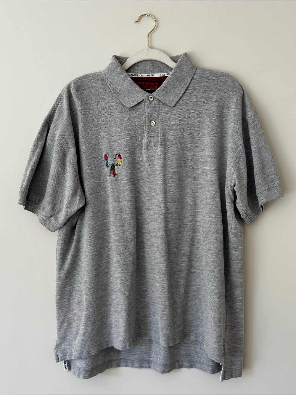 Vintage Pivot Rules Embroidered Golf Polo, Heather Grey – Size Large